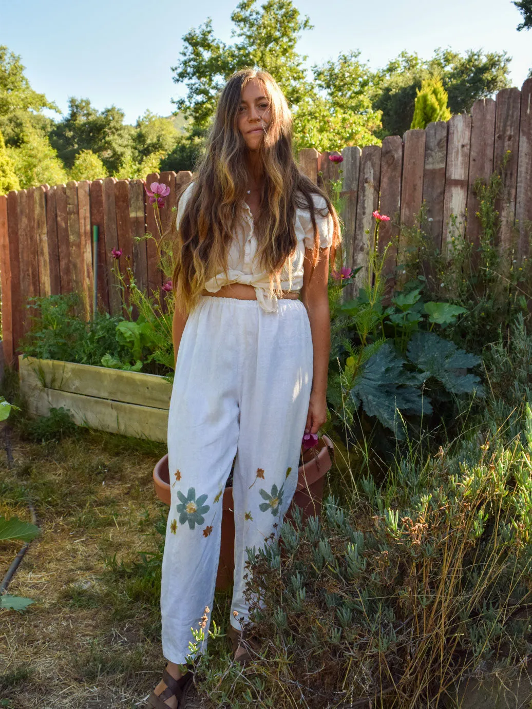 Flower Hammered Elastic Pants