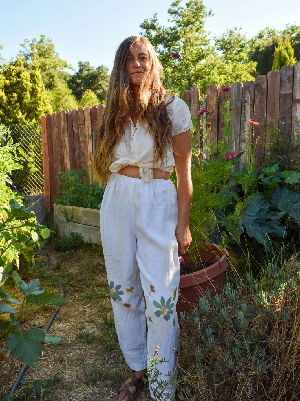 Flower Hammered Elastic Pants