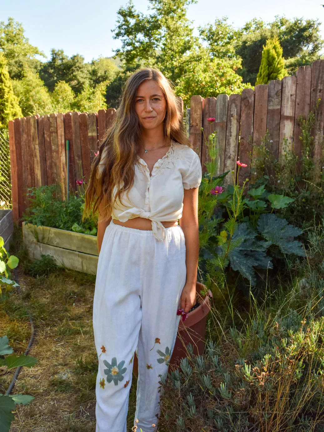 Flower Hammered Elastic Pants