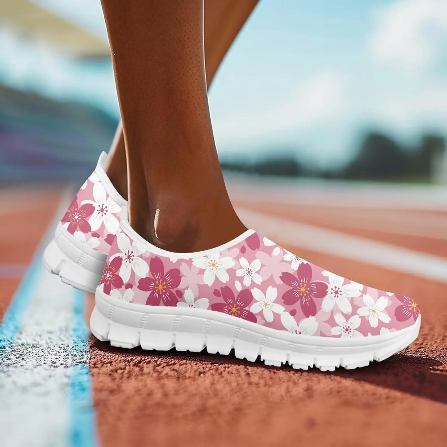 Flower Sneaker for Women Slip On Low Top Casual Breathable Mesh Outdoor Soft Lightweight Walking Sneaker for Women