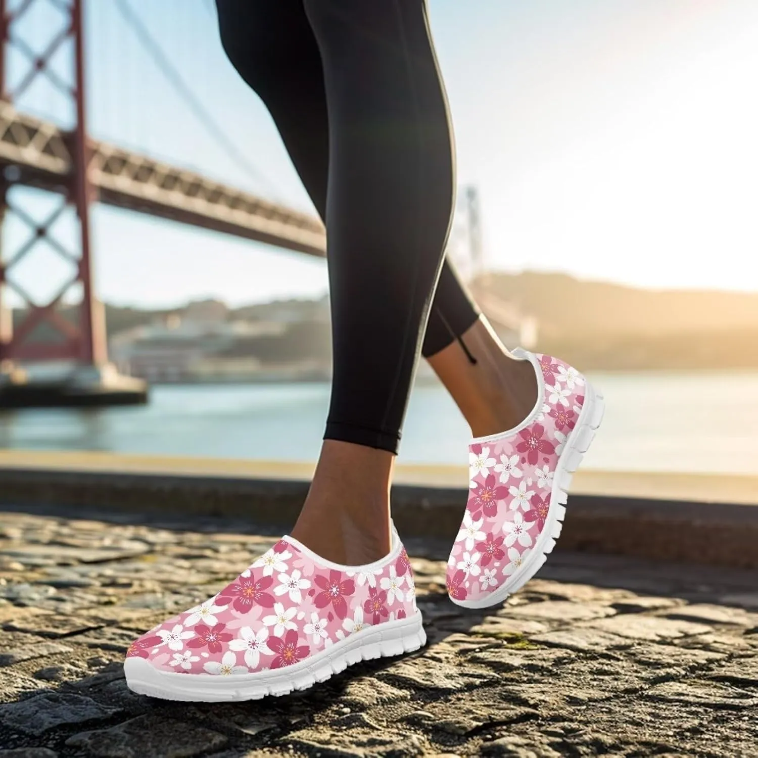 Flower Sneaker for Women Slip On Low Top Casual Breathable Mesh Outdoor Soft Lightweight Walking Sneaker for Women