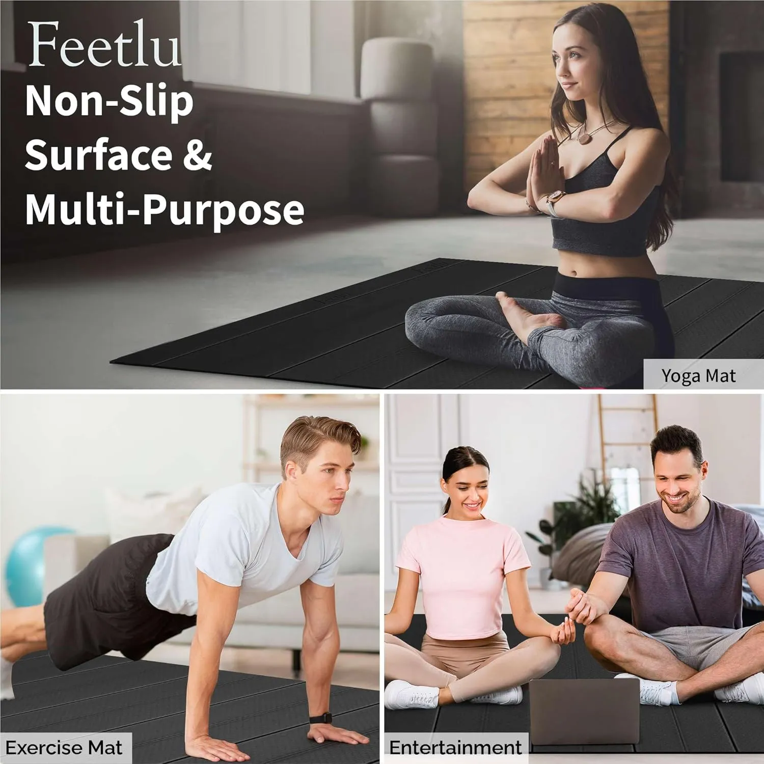 Foldable Wide & Large Yoga Mat – Cushioned, Compact & Easy to Store | 6mm & 8mm Thick | For Home, Gym, Travel, Yoga, Pilates & Floor Exercises
