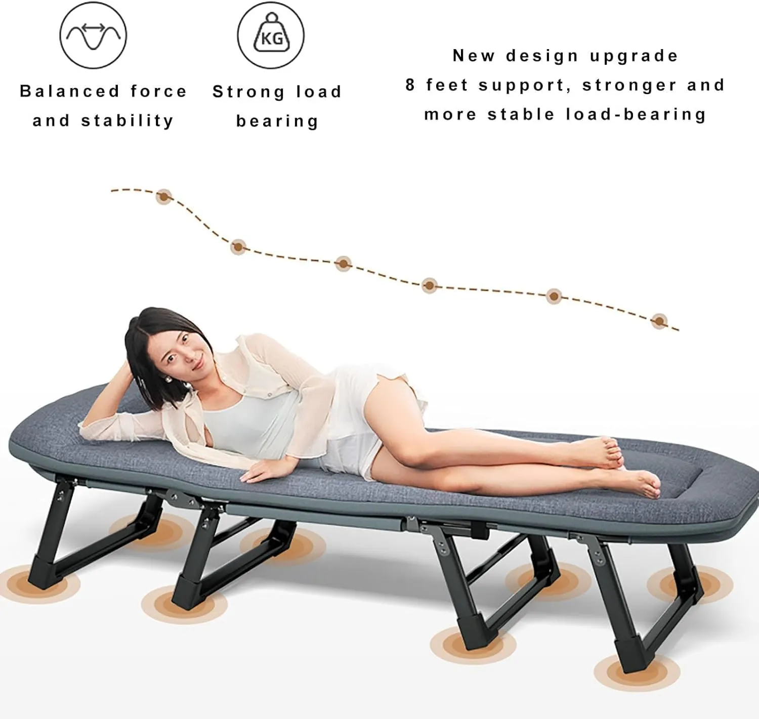 Folding Camping Cot with High Resilience Foam Pillow, Heavy Duty Sleeping Cot with Reinforced Lumbar, Portable Bed for Home Office Nap, Outdoor Travel(180x60x35cm)