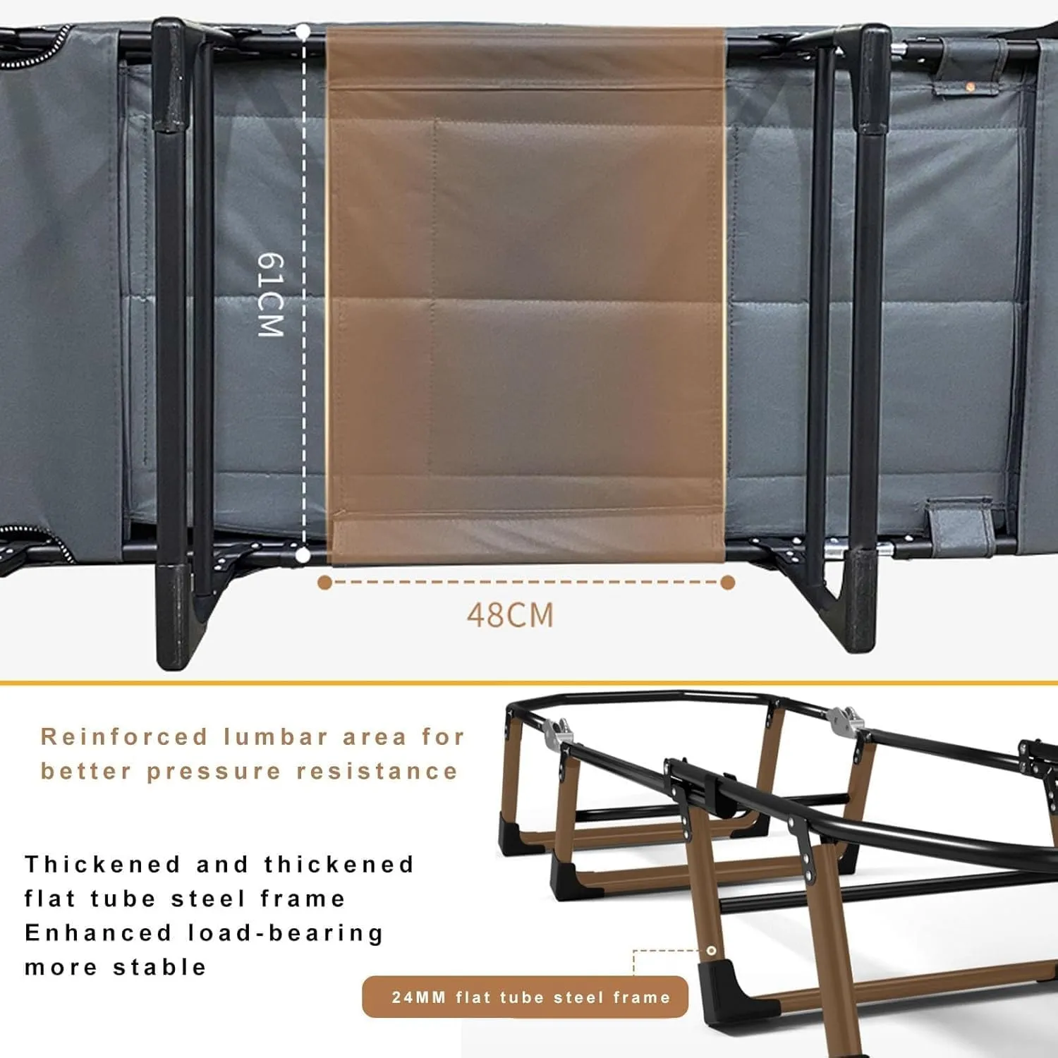 Folding Camping Cot with High Resilience Foam Pillow, Heavy Duty Sleeping Cot with Reinforced Lumbar, Portable Bed for Home Office Nap, Outdoor Travel(180x60x35cm)
