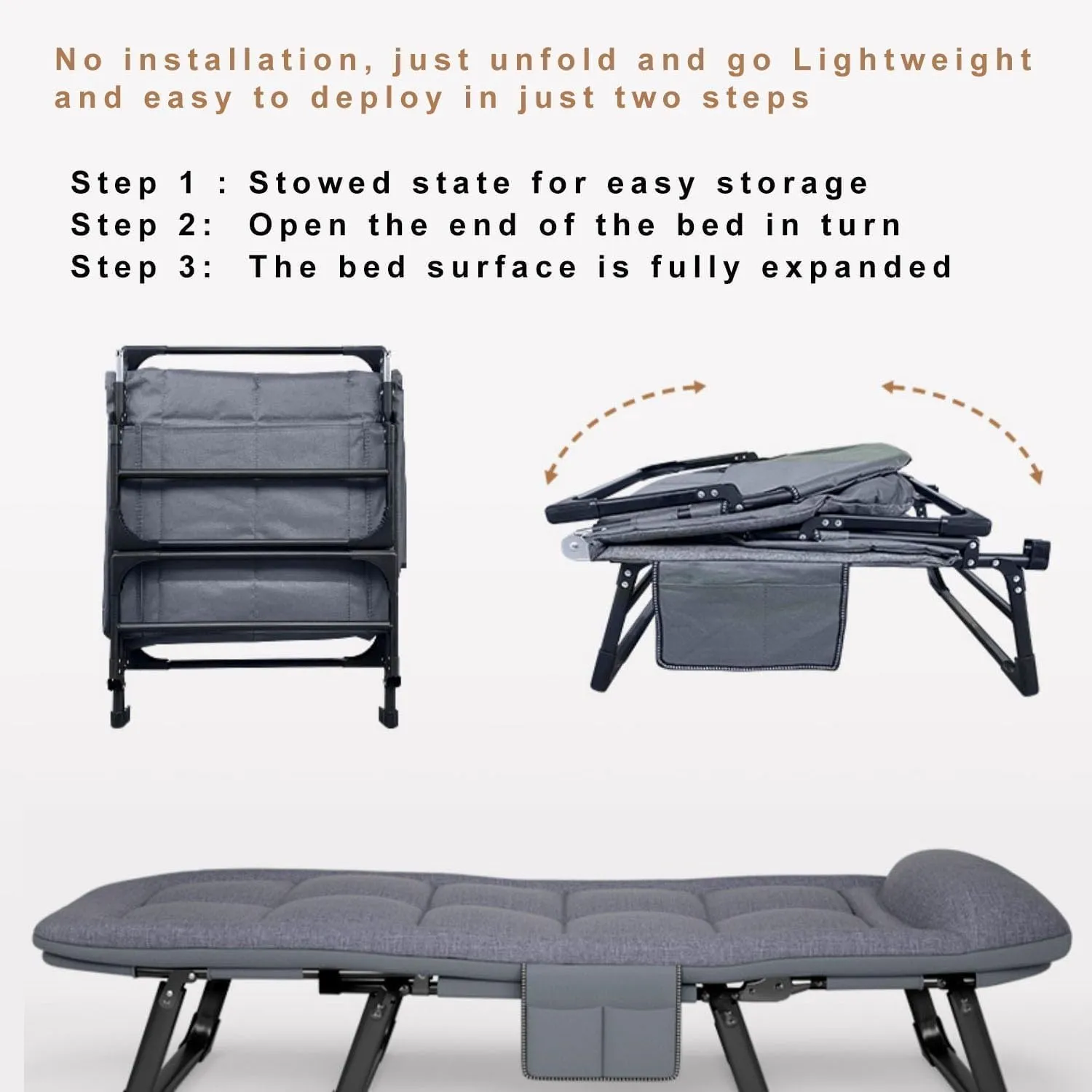 Folding Camping Cot with High Resilience Foam Pillow, Heavy Duty Sleeping Cot with Reinforced Lumbar, Portable Bed for Home Office Nap, Outdoor Travel(180x60x35cm)