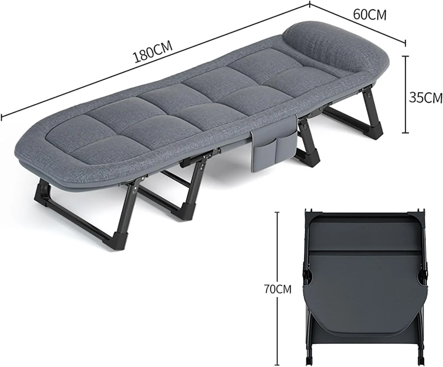 Folding Camping Cot with High Resilience Foam Pillow, Heavy Duty Sleeping Cot with Reinforced Lumbar, Portable Bed for Home Office Nap, Outdoor Travel(180x60x35cm)