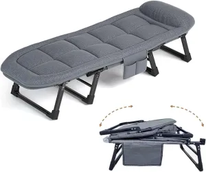 Folding Camping Cot with High Resilience Foam Pillow, Heavy Duty Sleeping Cot with Reinforced Lumbar, Portable Bed for Home Office Nap, Outdoor Travel(180x60x35cm)