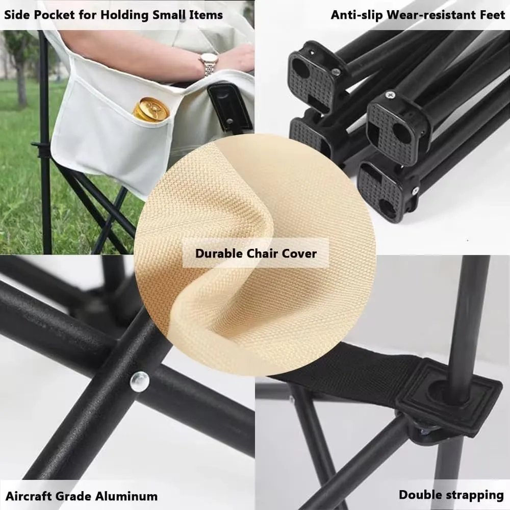 Folding Chairs Heavy Duty Moon Chair with Carry Bag, Outdoor Lumbar Back Padded with Side Pockets, Built Durable and Reliable(White)