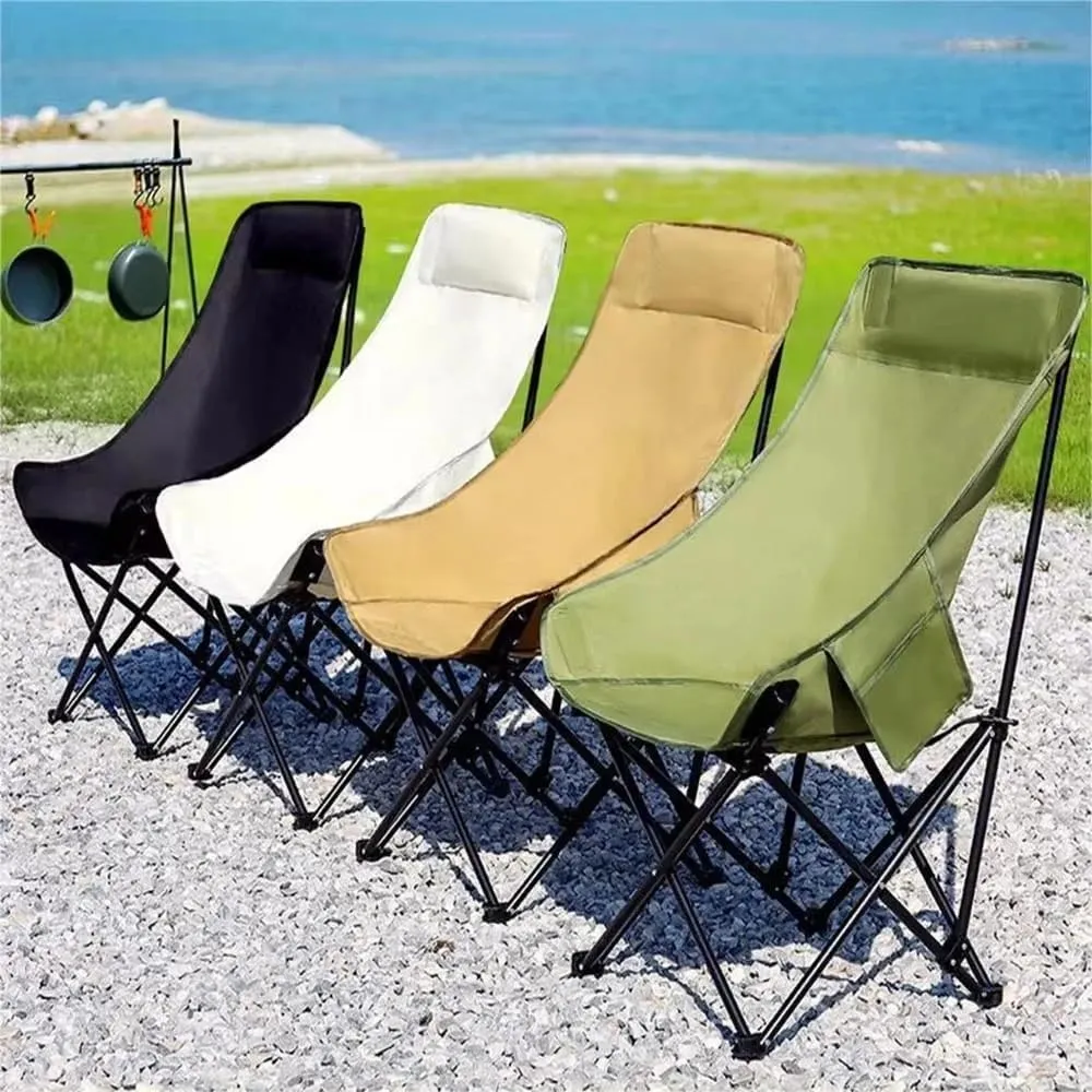 Folding Chairs Heavy Duty Moon Chair with Carry Bag, Outdoor Lumbar Back Padded with Side Pockets, Built Durable and Reliable(White)
