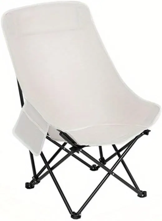 Folding Chairs Heavy Duty Moon Chair with Carry Bag, Outdoor Lumbar Back Padded with Side Pockets, Built Durable and Reliable(White)