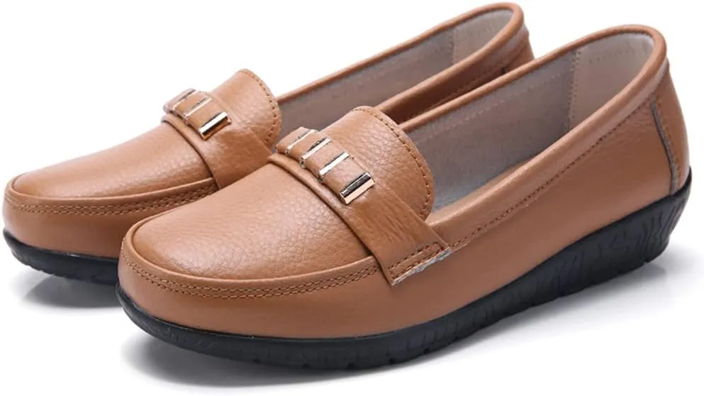 FolHaoth Loafers for Womens Comfortable Leather Moccasins Dress Shoes Casual Slip On Walking Womens Flats Loafers Fashion Boat Shoes Classic Nurse Work Flat Shoes