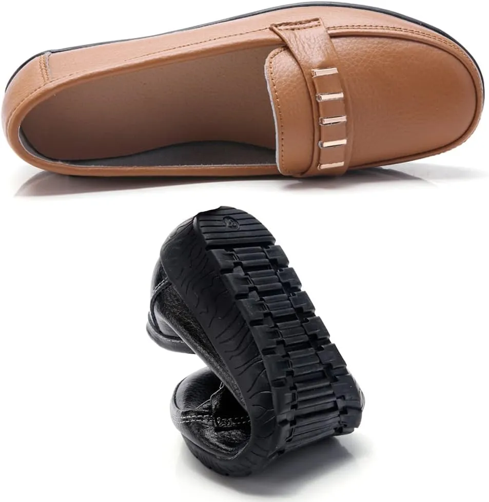 FolHaoth Loafers for Womens Comfortable Leather Moccasins Dress Shoes Casual Slip On Walking Womens Flats Loafers Fashion Boat Shoes Classic Nurse Work Flat Shoes