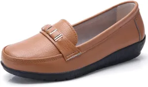 FolHaoth Loafers for Womens Comfortable Leather Moccasins Dress Shoes Casual Slip On Walking Womens Flats Loafers Fashion Boat Shoes Classic Nurse Work Flat Shoes