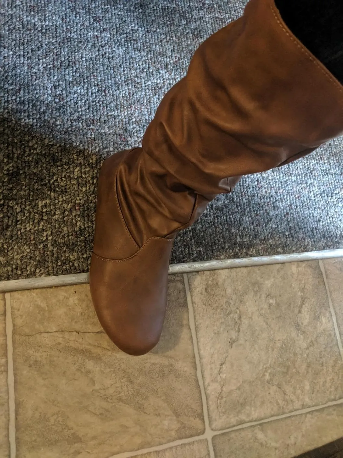 Forever Womens Round Toe Slouch Vegan Comfy Flat Mid Calf Tall Boots