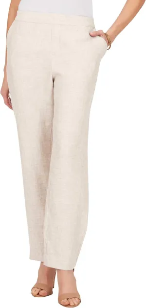 Foxcroft Women's Flat Front Straight Leg Chambray Linen Pant