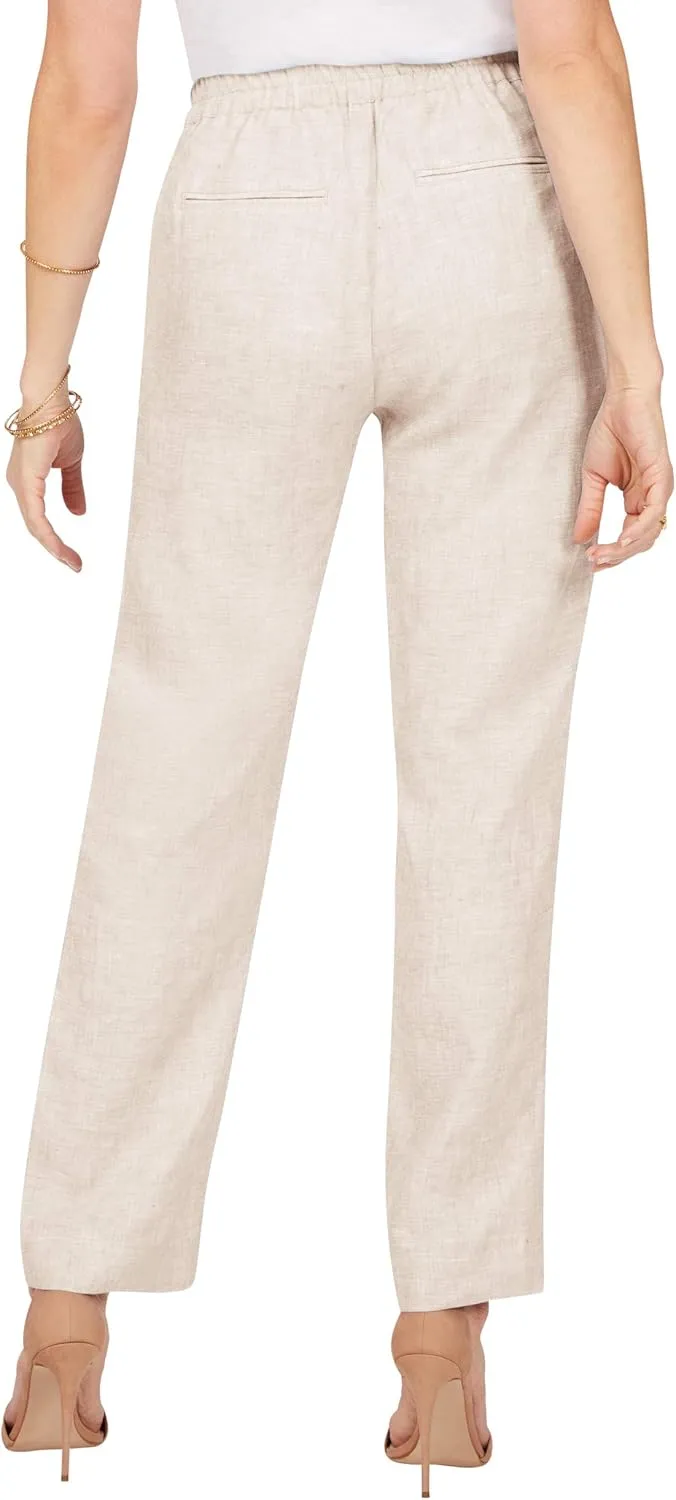Foxcroft Women's Flat Front Straight Leg Chambray Linen Pant