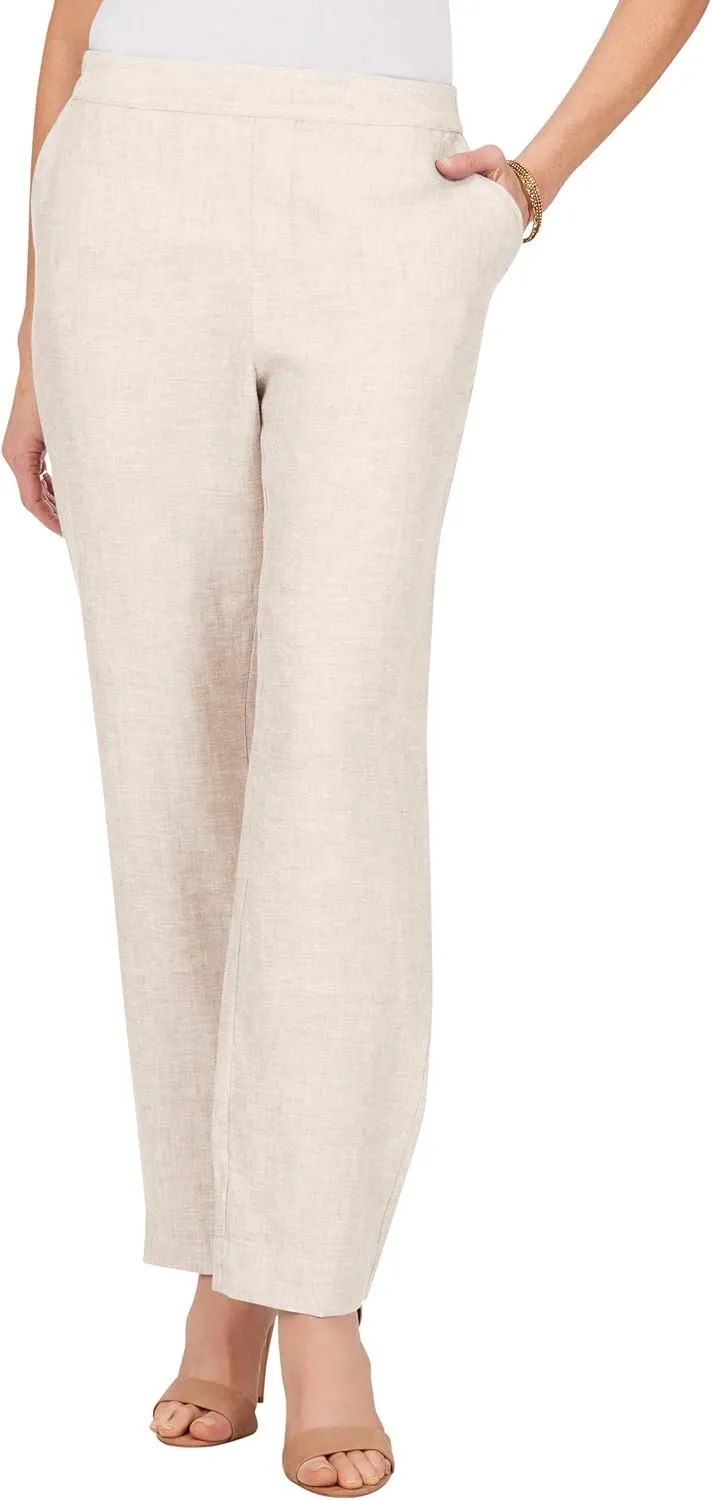 Foxcroft Women's Flat Front Straight Leg Chambray Linen Pant