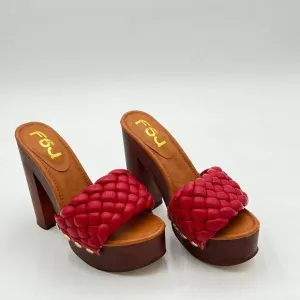 FSJ Women Braided Open Toe Chunky High Heel Sandal Woven Slip On Mule