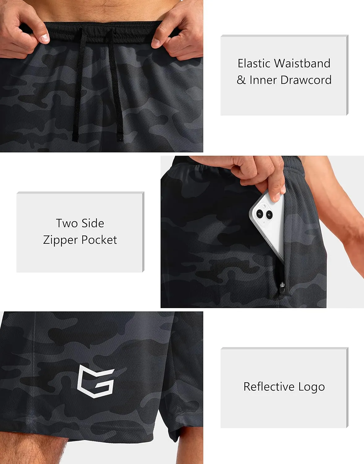 G Gradual Men's Basketball Shorts with Zipper Pockets Lightweight Quick Dry 11" Long Shorts for Men Athletic Gym