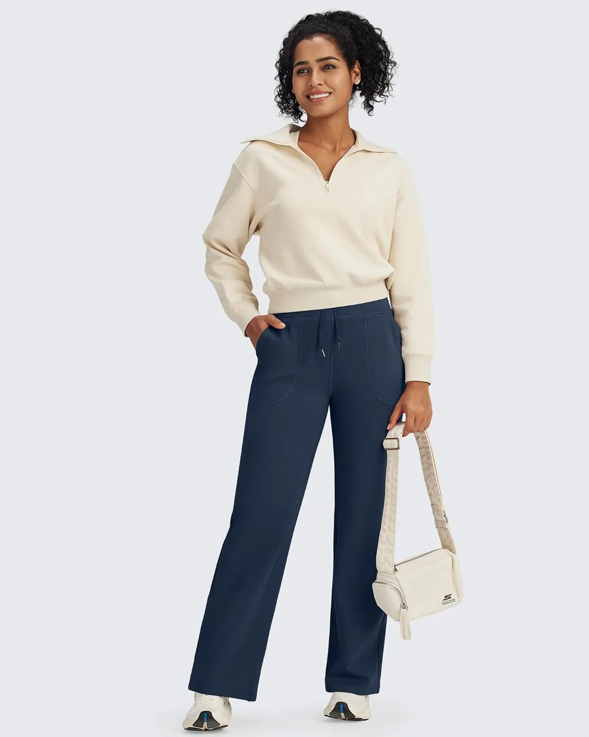 G4Free Wide Leg Sweatpants Women Drawstring Waist Fleece Lined Yoga Pants with Pockets for Winter