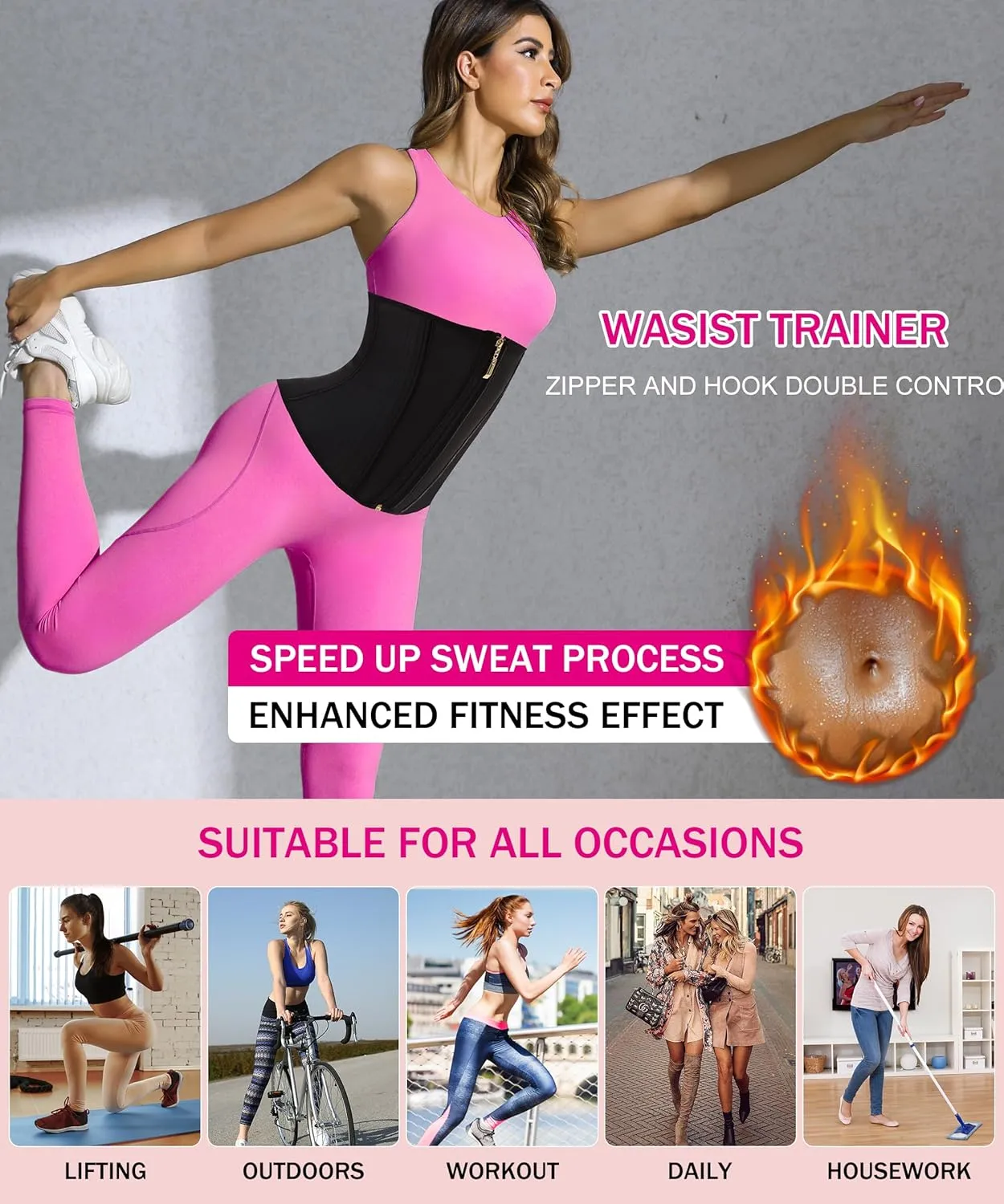 GainKee Waist Trainer for Women Corset Workout Cincher Body Shaper Tummy Control Shapewear Sweat Trimmer Latex Zipper