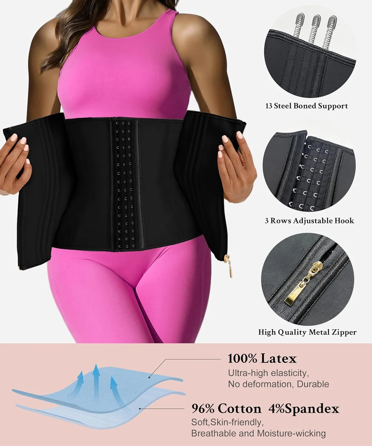 GainKee Waist Trainer for Women Corset Workout Cincher Body Shaper Tummy Control Shapewear Sweat Trimmer Latex Zipper