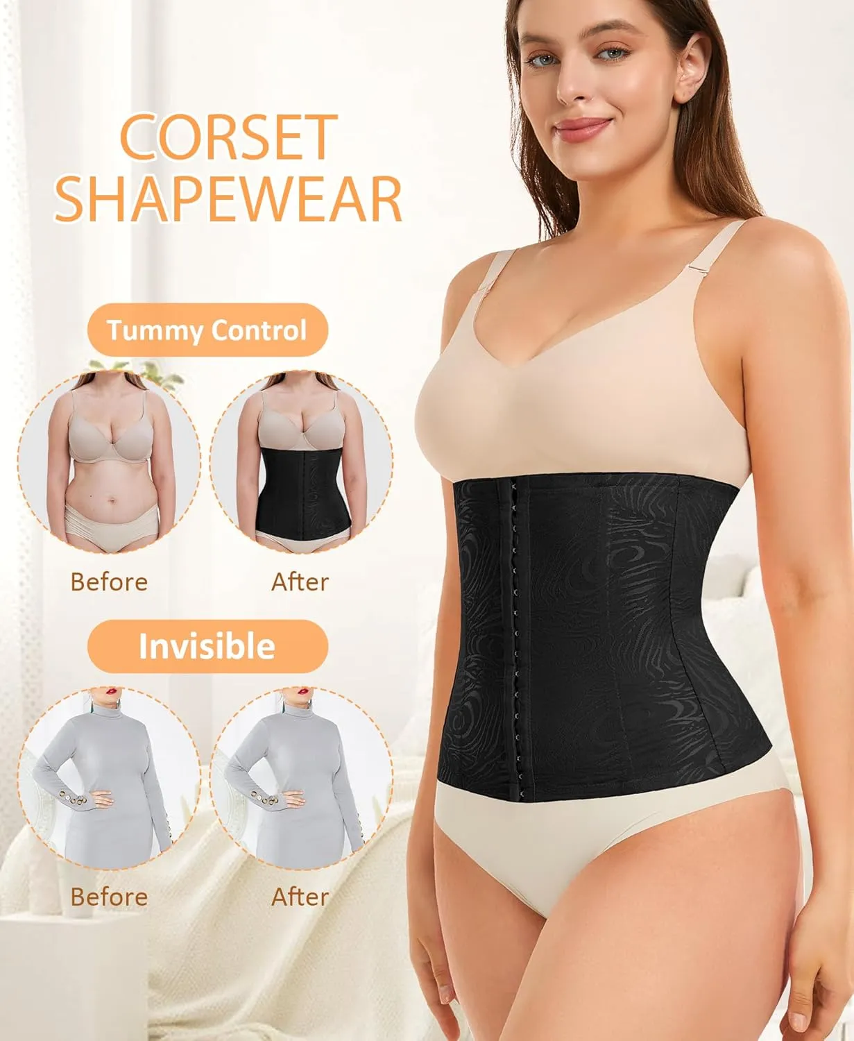 Ganado Waist Trainer for Women Lace Corset Shapewear Underbust Waist Cincher Tummy Control Body Shaper Girdle