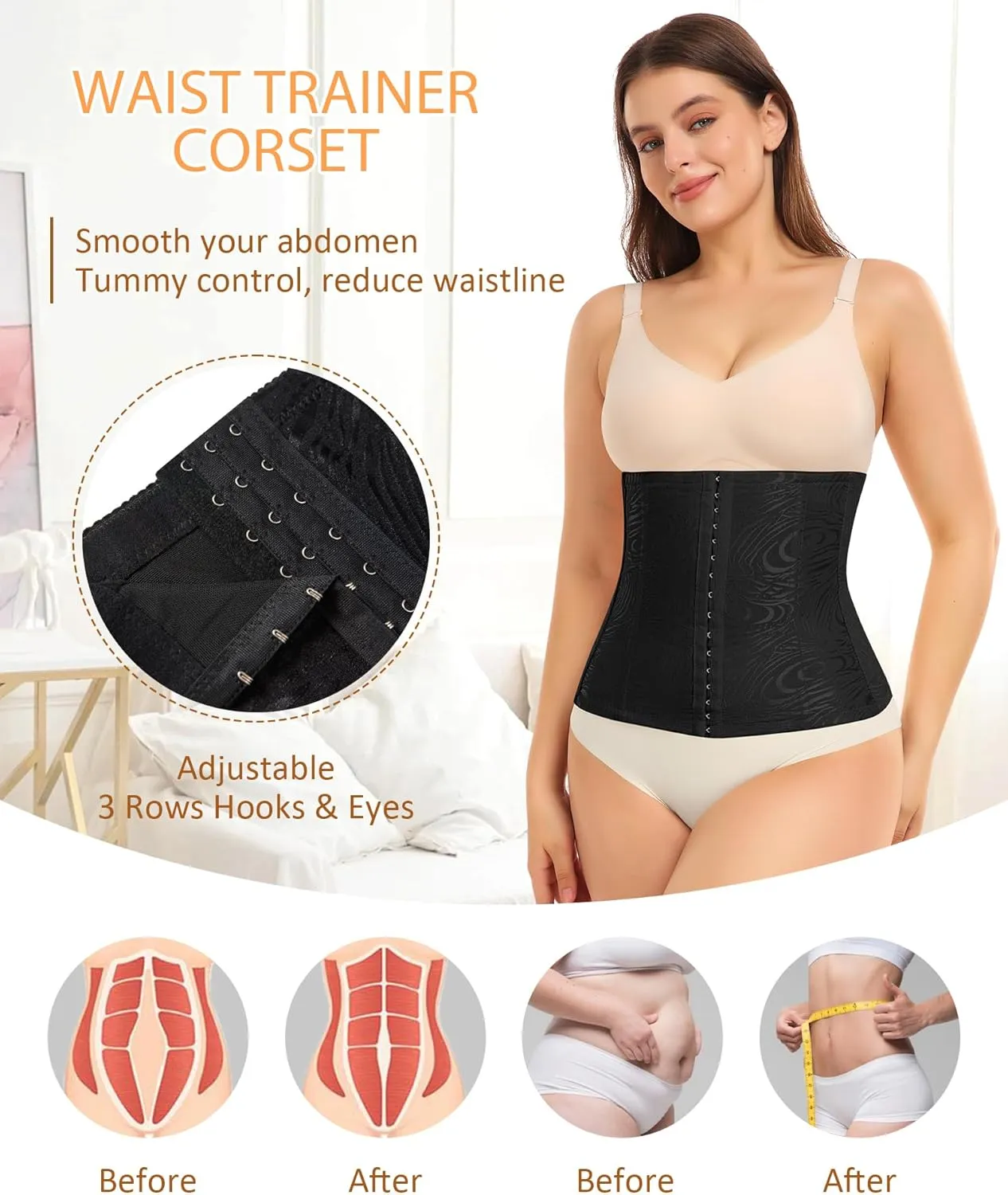 Ganado Waist Trainer for Women Lace Corset Shapewear Underbust Waist Cincher Tummy Control Body Shaper Girdle