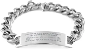 GIFTVILLE & SURPRISE Acute Care Nurse Bracelet, If at first you don't succeed, try doing what your athletic trainer told you to do the first time., Cuban Link Chain Necklace, Acute Care Nurse Gifts