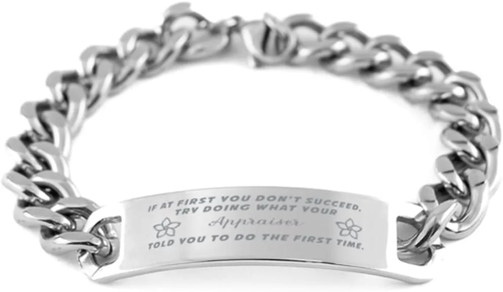 GIFTVILLE & SURPRISE Appraiser Bracelet, If at first you don't succeed, try doing what your athletic trainer told you to do the first time., Cuban Link Chain Necklace, Appraiser Gifts