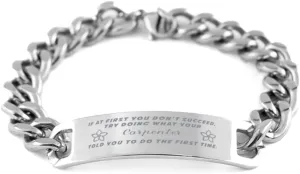 GIFTVILLE & SURPRISE Carpenter Bracelet, If at first you don't succeed, try doing what your athletic trainer told you to do the first time., Cuban Link Chain Necklace, Carpenter Gifts