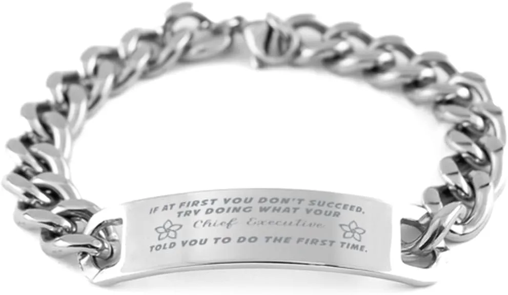 GIFTVILLE & SURPRISE Chief Executive Bracelet, If at first you don't succeed, try doing what your athletic trainer told you to do the first time., Cuban Link Chain Necklace, Chief Executive Gifts