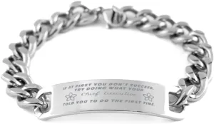 GIFTVILLE & SURPRISE Chief Executive Bracelet, If at first you don't succeed, try doing what your athletic trainer told you to do the first time., Cuban Link Chain Necklace, Chief Executive Gifts