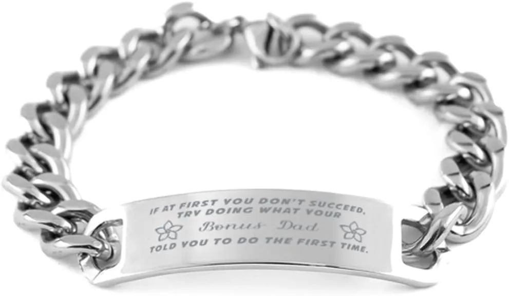 GIFTVILLE & SURPRISE Dad Bracelet, If at first you don't succeed, try doing what your athletic trainer told you to do the first time., Cuban Link Chain Necklace, Dad Gifts