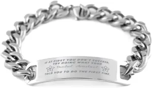 GIFTVILLE & SURPRISE Dental Assistant Bracelet, If at first you don't succeed, try doing what your athletic trainer told you to do the first time., Cuban Link Chain Necklace, Dental Assistant Gifts