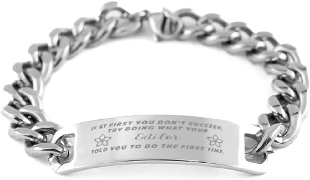 GIFTVILLE & SURPRISE Editor Bracelet, If at first you don't succeed, try doing what your athletic trainer told you to do the first time., Cuban Link Chain Necklace, Editor Gifts