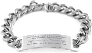 GIFTVILLE & SURPRISE Education Teacher Bracelet, If at first you don't succeed, try doing what your athletic trainer told you to do the first time., Cuban Link Chain Necklace, Education Teacher Gifts
