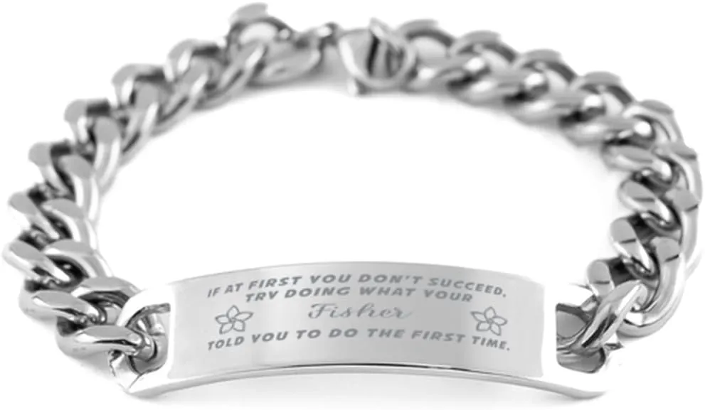 GIFTVILLE & SURPRISE Fisher Bracelet, If at first you don't succeed, try doing what your athletic trainer told you to do the first time., Cuban Link Chain Necklace, Fisher Gifts