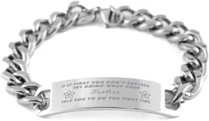 GIFTVILLE & SURPRISE Fisher Bracelet, If at first you don't succeed, try doing what your athletic trainer told you to do the first time., Cuban Link Chain Necklace, Fisher Gifts