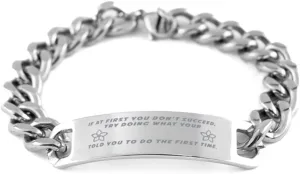 GIFTVILLE & SURPRISE Gifts for Family Bracelet, If at first you don't succeed, try doing what your athletic trainer told you to do the first time., Cuban Link Chain Necklace, Gifts for Family Gifts