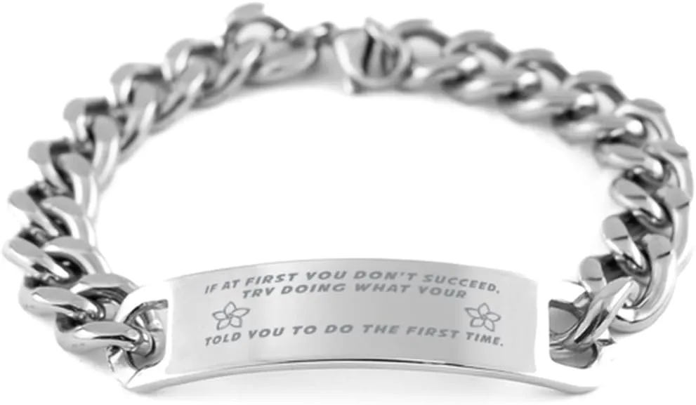 GIFTVILLE & SURPRISE Gifts for Family Bracelet, If at first you don't succeed, try doing what your athletic trainer told you to do the first time., Cuban Link Chain Necklace, Gifts for Family Gifts