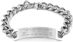 GIFTVILLE & SURPRISE Property Manager Bracelet, If at first you don't succeed, try doing what your athletic trainer told you to do the first time., Cuban Link Chain Necklace, Property Manager Gifts