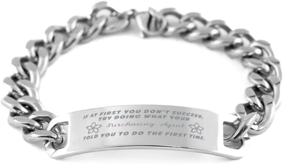 GIFTVILLE & SURPRISE Purchasing Agent Bracelet, If at first you don't succeed, try doing what your athletic trainer told you to do the first time., Cuban Link Chain Necklace, Purchasing Agent Gifts