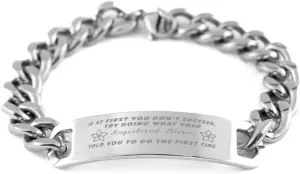 GIFTVILLE & SURPRISE Registered Nurse Bracelet, If at first you don't succeed, try doing what your athletic trainer told you to do the first time., Cuban Link Chain Necklace, Registered Nurse Gifts