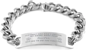 GIFTVILLE & SURPRISE Sailor Bracelet, If at first you don't succeed, try doing what your athletic trainer told you to do the first time., Cuban Link Chain Necklace, Sailor Gifts