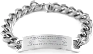 GIFTVILLE & SURPRISE Sales Agent Bracelet, If at first you don't succeed, try doing what your athletic trainer told you to do the first time., Cuban Link Chain Necklace, Sales Agent Gifts