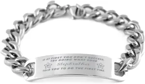 GIFTVILLE & SURPRISE Stepbrother Bracelet, If at first you don't succeed, try doing what your athletic trainer told you to do the first time., Cuban Link Chain Necklace, Stepbrother Gifts
