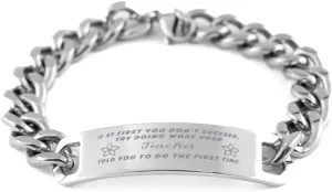 GIFTVILLE & SURPRISE Teacher Bracelet, If at first you don't succeed, try doing what your athletic trainer told you to do the first time., Cuban Link Chain Necklace, Teacher Gifts