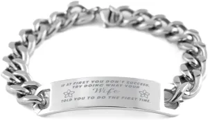 GIFTVILLE & SURPRISE Wife Bracelet, If at first you don't succeed, try doing what your athletic trainer told you to do the first time., Cuban Link Chain Necklace, Wife Gifts