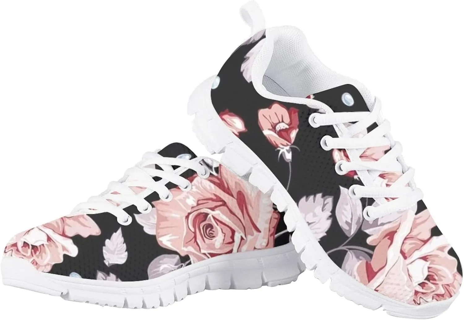 Girls Cute Running Shoes Novelty Graphic Print Lightweight Tennis Sneakers Kids Casual Lace Up Breathable Mesh Shoes